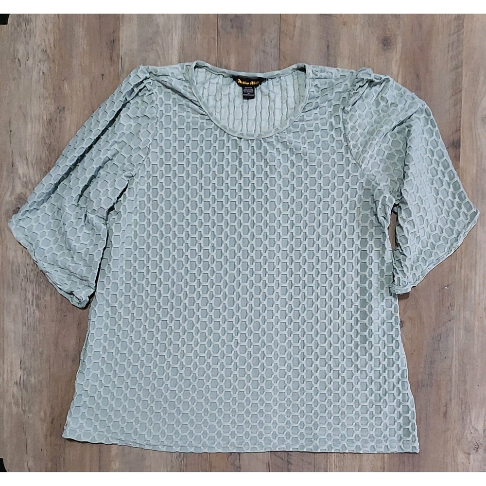 Marissa Olivia Light Blue Hexagon Textured Short Sleeve Shirt Womens XL